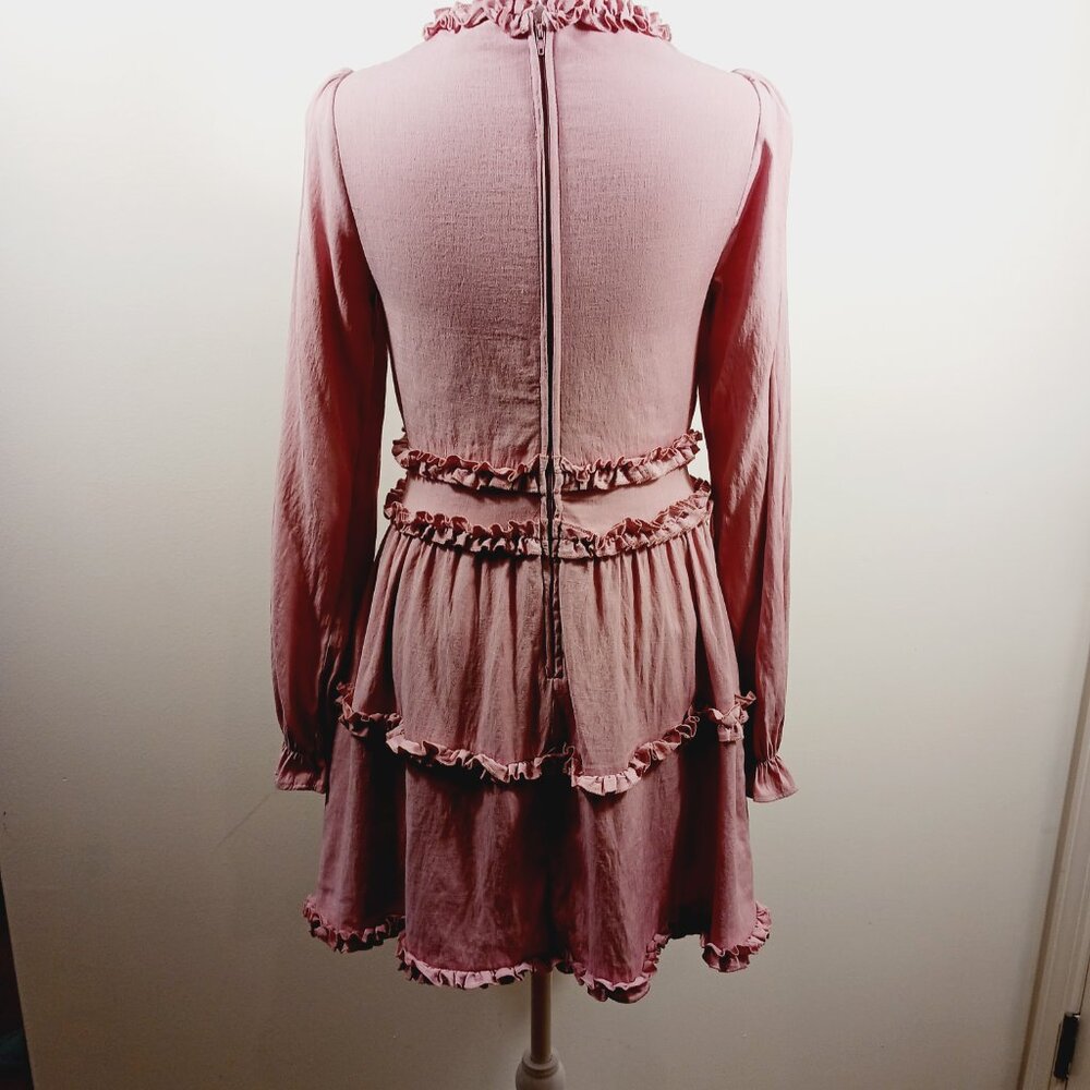 Mi Ami, Pink, Mini, Coquette Dress, Size Small. Ruffled A-line, Deep V Neckline - Picture 4 of 16